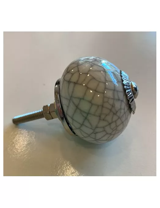 Pomo cerámico Esférico Craquelado blanco