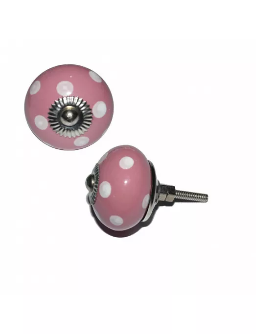 Pomo cerámico Rosa Lunares Blancos