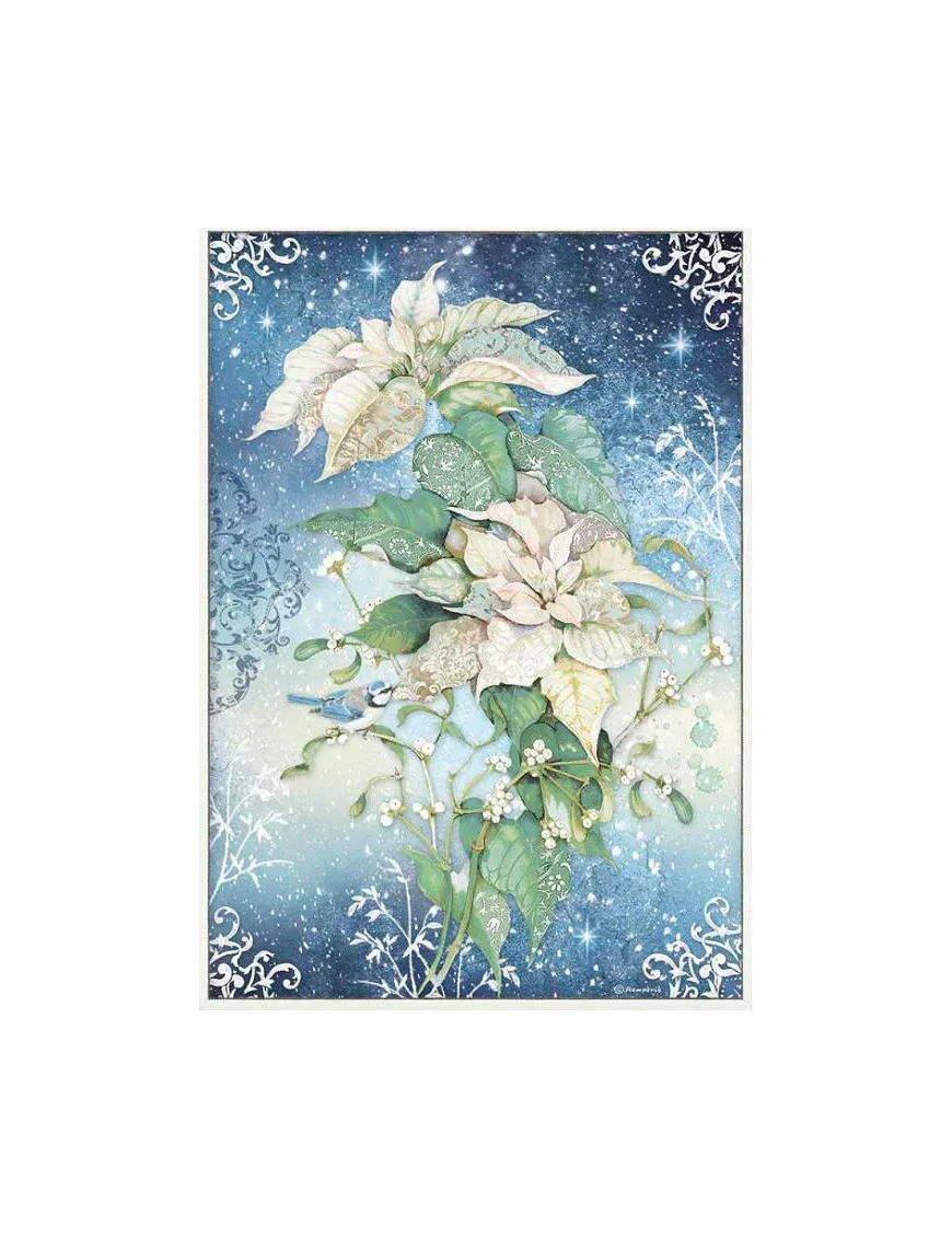 Papel arroz A3 Winter Tales Poinsettia blanco