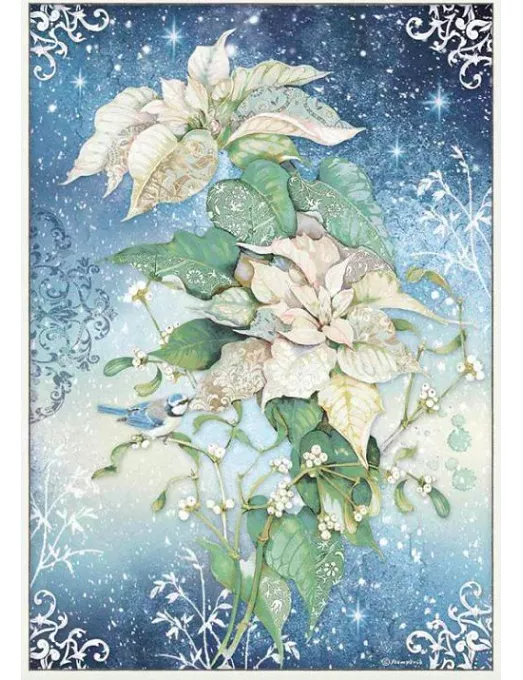 Papel arroz A3 Winter Tales Poinsettia blanco