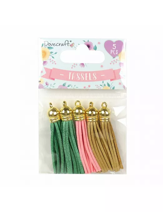 Borlas 5 ud rosa, dorado y verde,
