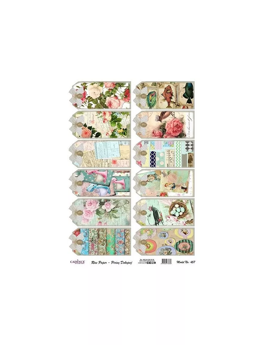 Papel arroz Cadence A3 ETIQUETAS SHABBY