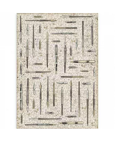 Papel arroz Stamperia A3 Calligraphy Vintage pens