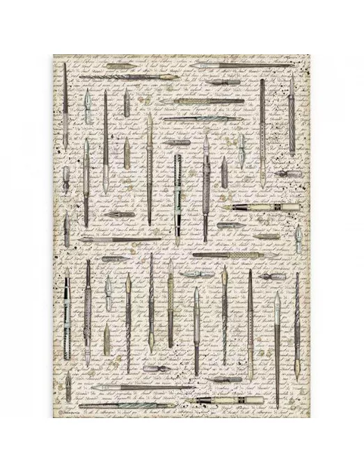 Papel arroz Stamperia A3 Calligraphy Vintage pens