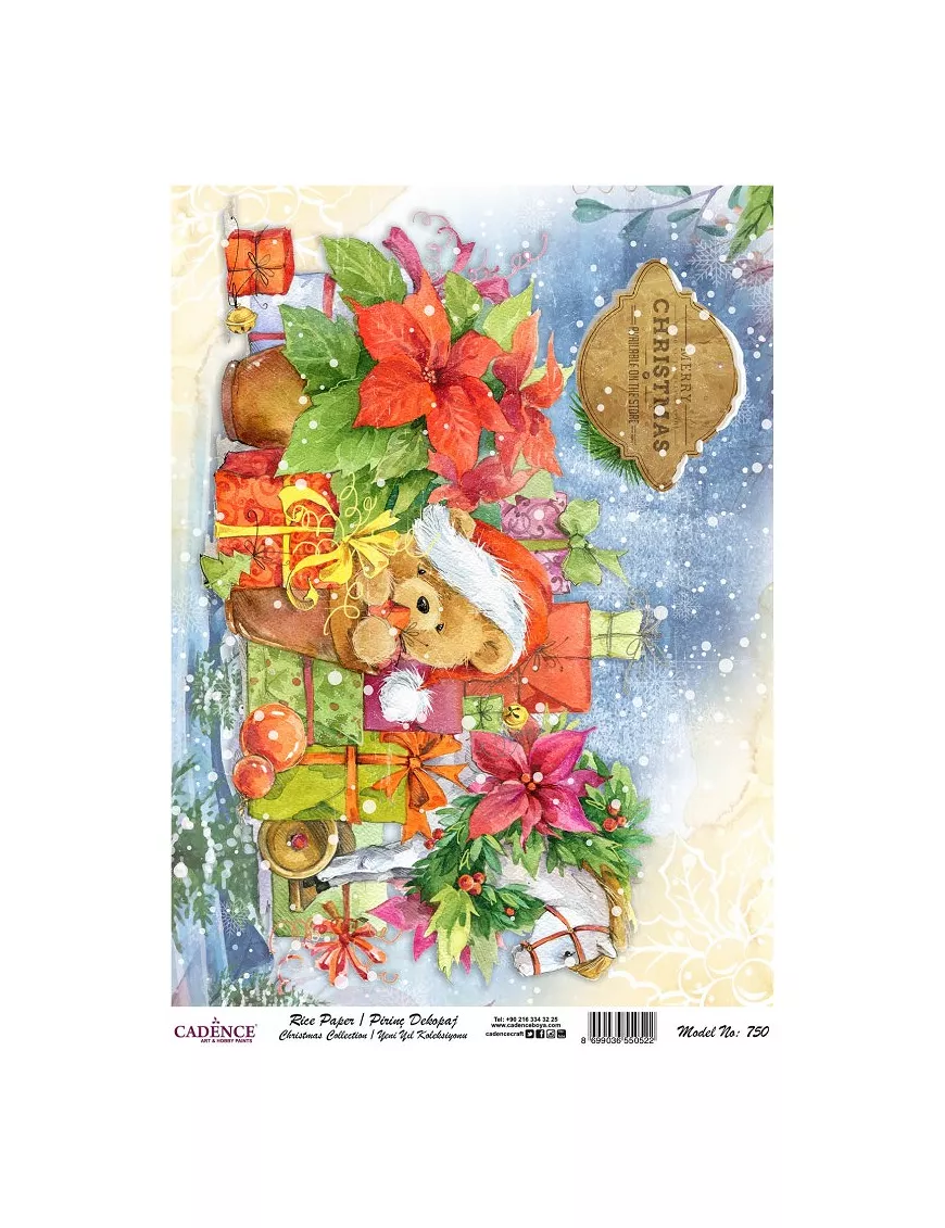 Papel arroz Cadence A3 REGALOS OSITO GORRO DE NOËL
