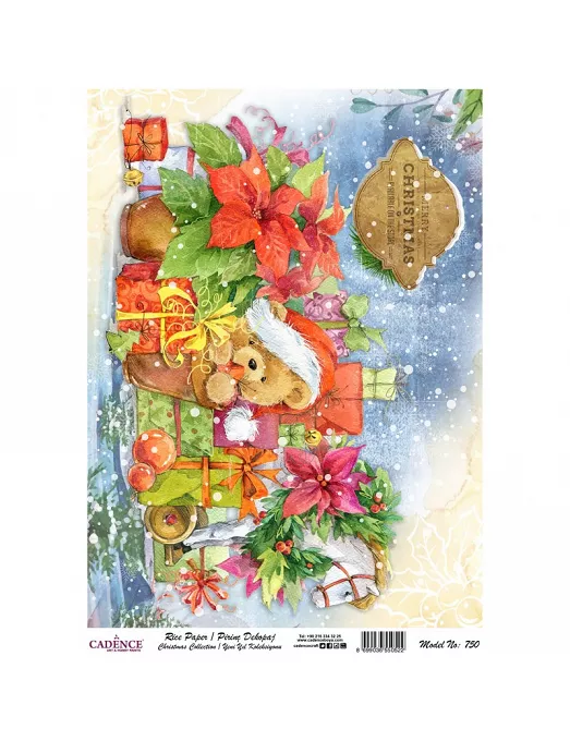 Papel arroz Cadence A3 REGALOS OSITO GORRO DE NOËL