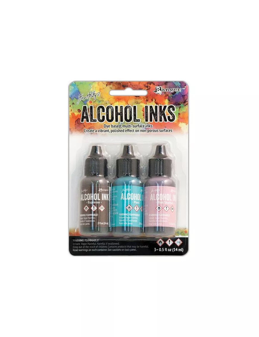 TINTA ALCOHOL INK RANGER KIT 3ud pool, pink shorbet y espresso