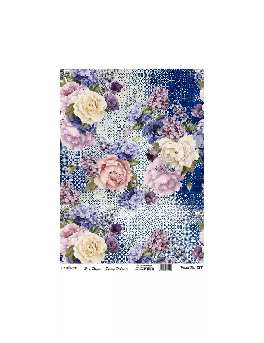 Papel arroz Cadence A3 COLLAGE FLORES AZUL