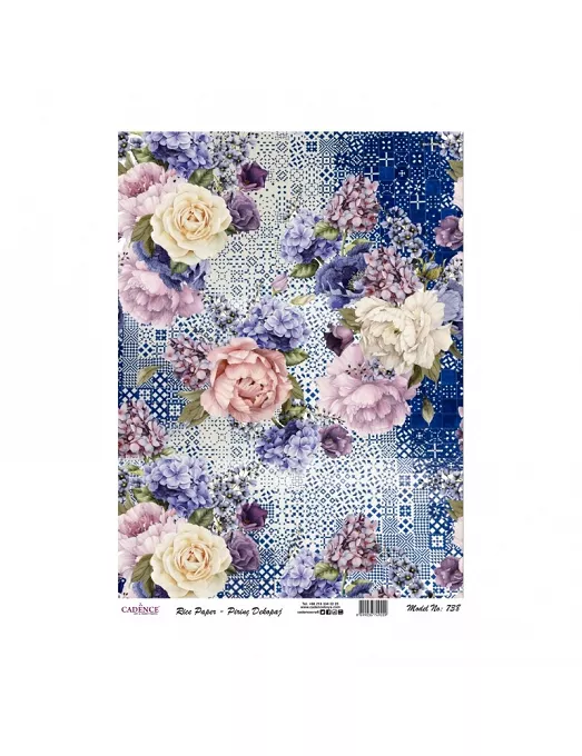 Papel arroz Cadence A3 COLLAGE FLORES AZUL