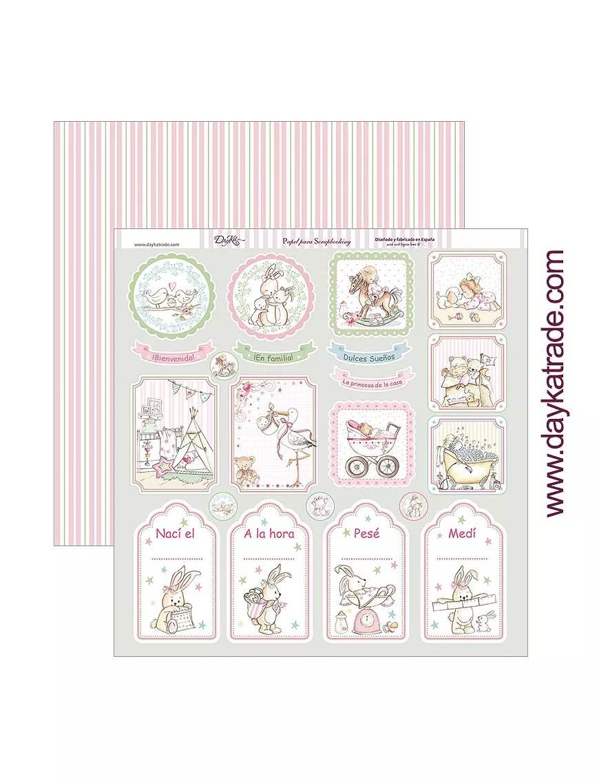 PAPEL SCRAP Dayka Etiquetas percentil, día y hora nacimiento NIÑA