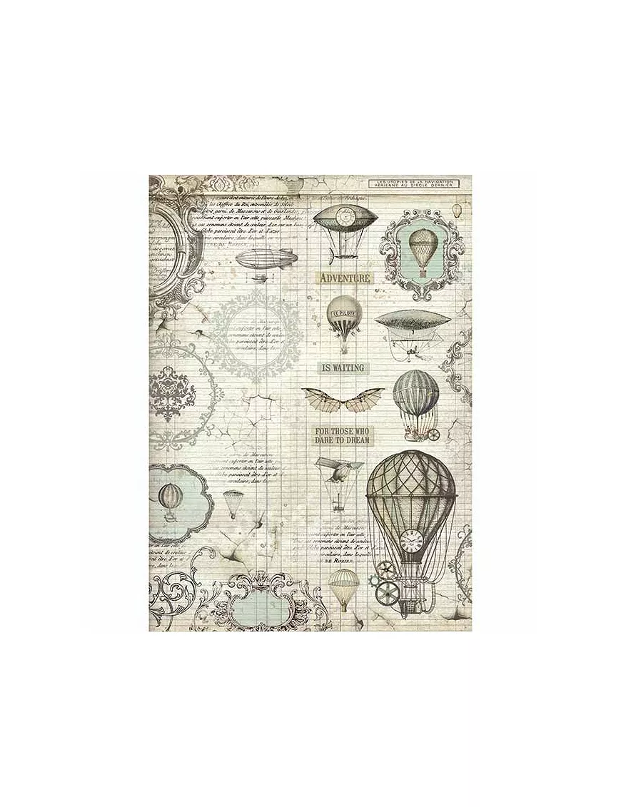 Papel arroz Stamperia A3 Voyages Fantastiques balloon