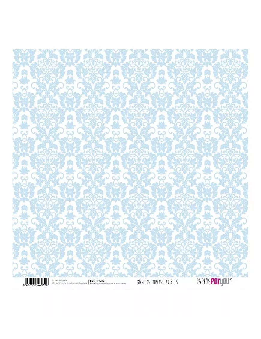 PAPEL SCRAP PFY Arabesco y Rayas diagonal AZUL BEBE 