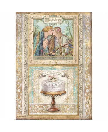 Papel arroz Stamperia A4 SLEEPING BEAUTY Marco Pastel
