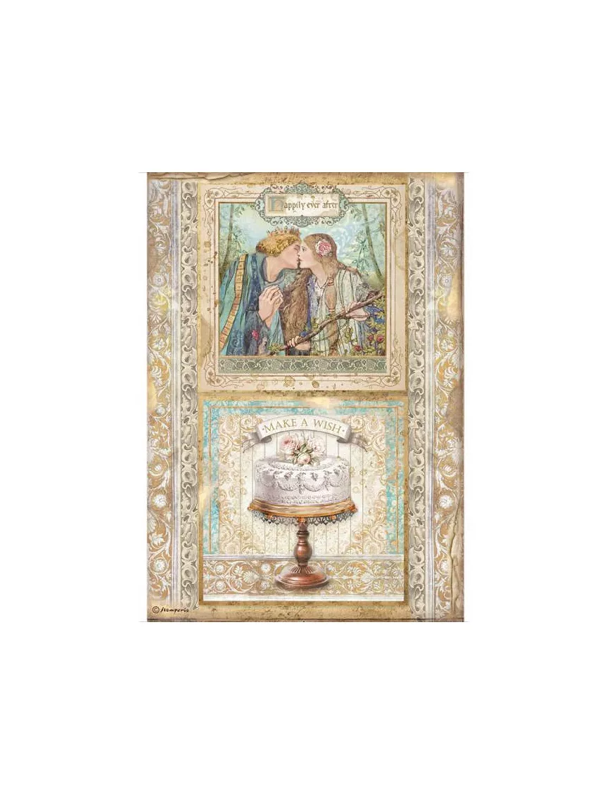 Papel arroz Stamperia A4 SLEEPING BEAUTY Marco Pastel