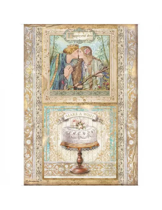 Papel arroz Stamperia A4 SLEEPING BEAUTY Marco Pastel
