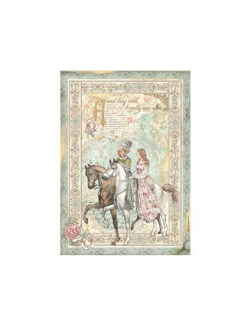 Papel arroz Stamperia A4 SLEEPING BEAUTY Principe a Caballo
