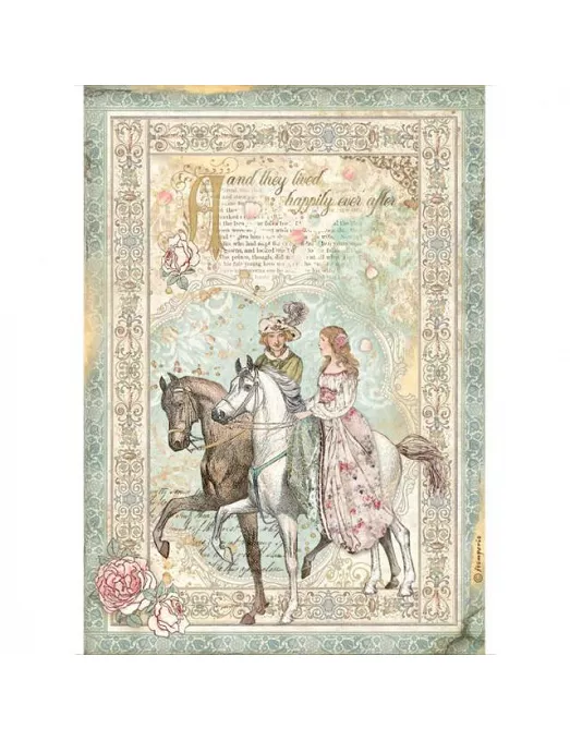 Papel arroz Stamperia A4 SLEEPING BEAUTY Principe a Caballo
