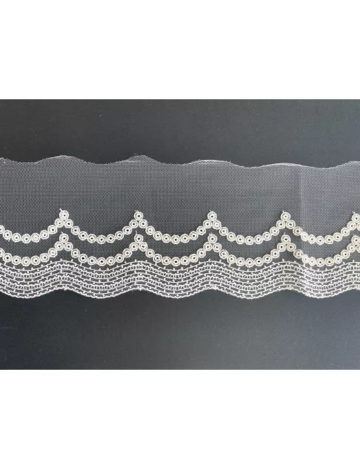 PUNTILLA Bordado tul 100 mm Beig Ondas círculos