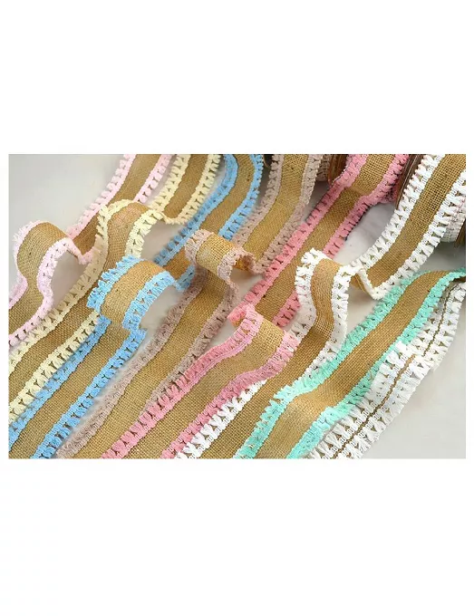 CINTA DE YUTE CON FLECOS DE COLORES MINT